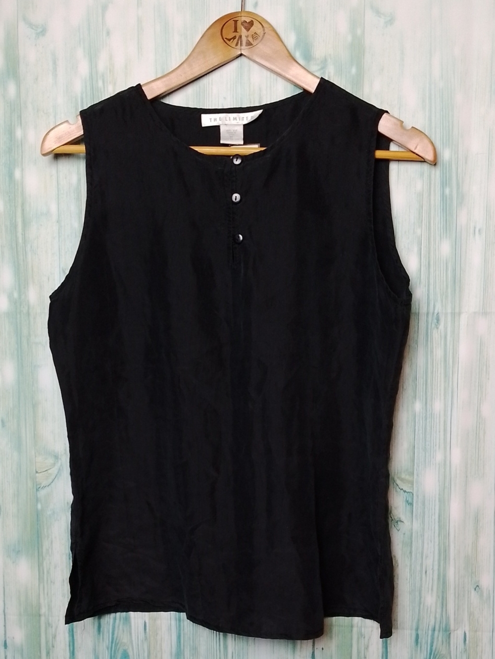 100% Silk Tank Top with buttons From The Limited Black Size Medium